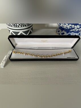 Ross Simons 18kt Gold Over Sterling Silver 925 Heart Diamond Accent Bracelet